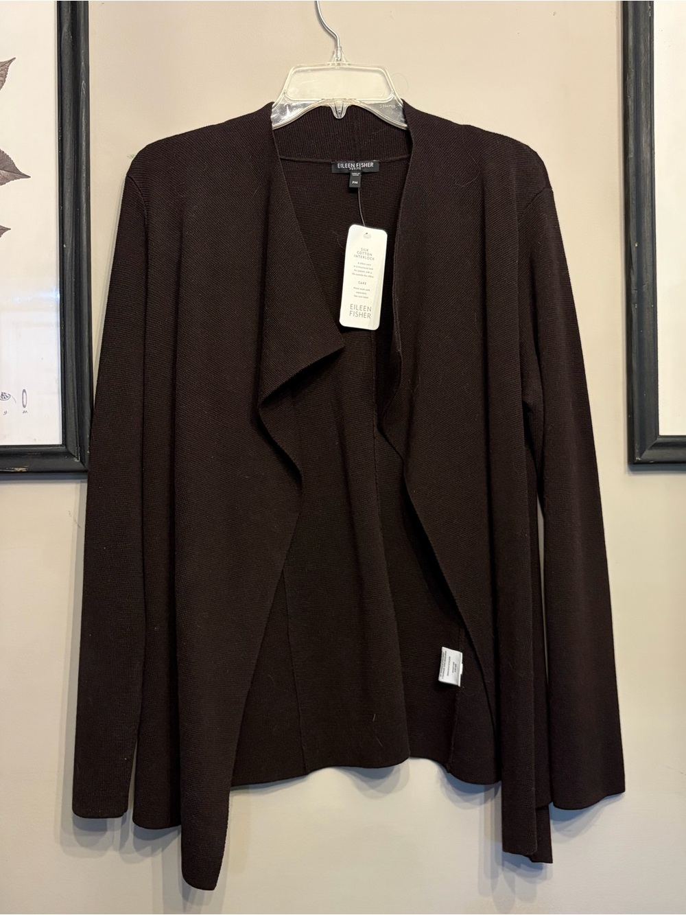 NWT Eileen Fisher Silk Cotton Interlock Knit Draped Cardigan Chocolate
Brown PM